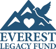Logo of the Everest Legacy Fund featuring mountains, a heart, and a bird.