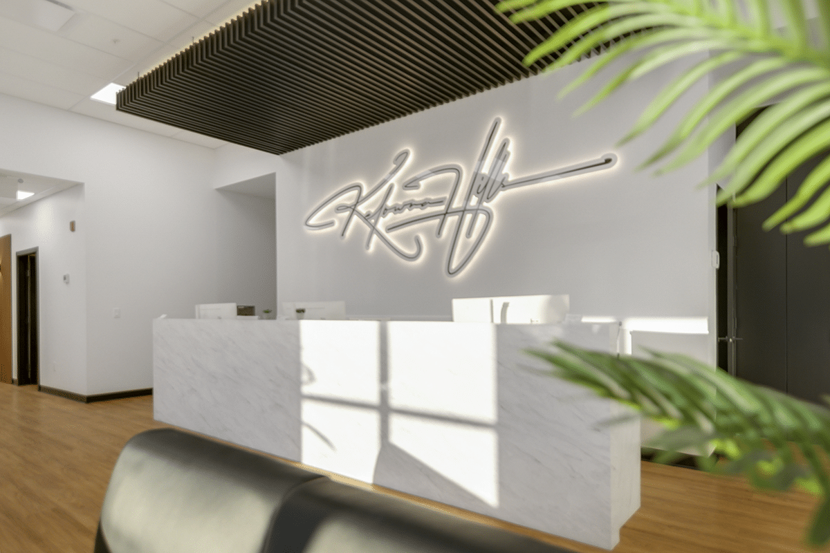 Modern health and wellness reception area featured in Marketing Kelowna solutions for attracting new clients and building strong brand reputation.